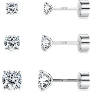 THUNARAZ 3 Pairs 20G Zircon Stud Earrings, Flat Back Tragus Cartilage Earring Set, Mini CZ Earrings for Women & Men, Simple, Elegant & Fashionable Sterling Silver Earrings
