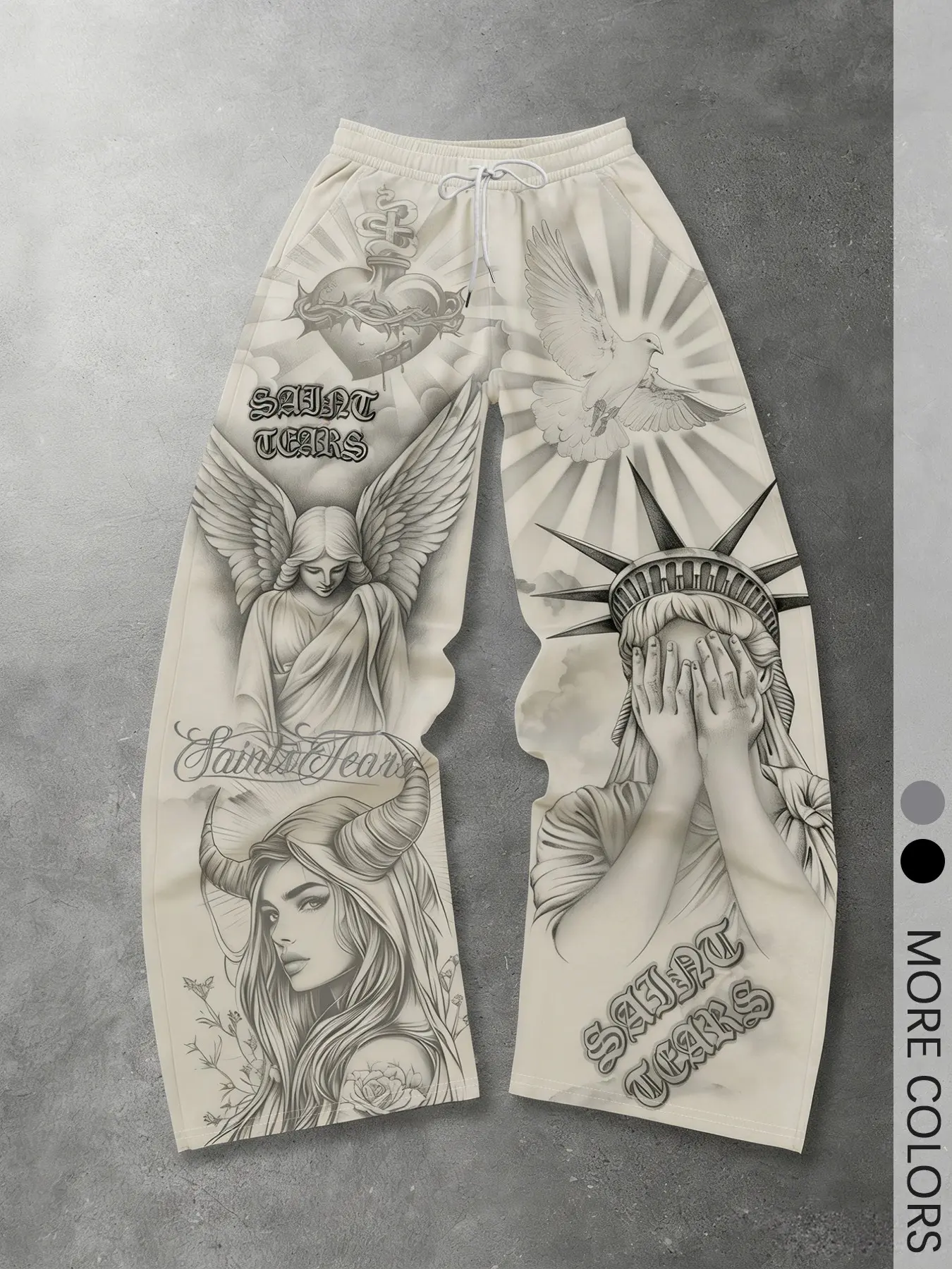 Men's Streetwear Graphic Printed Wide-Leg Pants, Saint Tears Tattoo Print Casual Sweatpants, Hip-Hop Y2K Loose-Fitting Trousers, Vibe, Suitable for Everyday Wear and Street Style, Casual Comfy Trouser, Casual Loungewear Pants