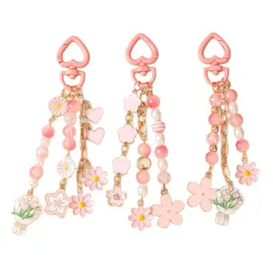New Daisy-Heart Beaded Striped Tulip Keychain, Bag Charm for Luggage & Bag Accessories