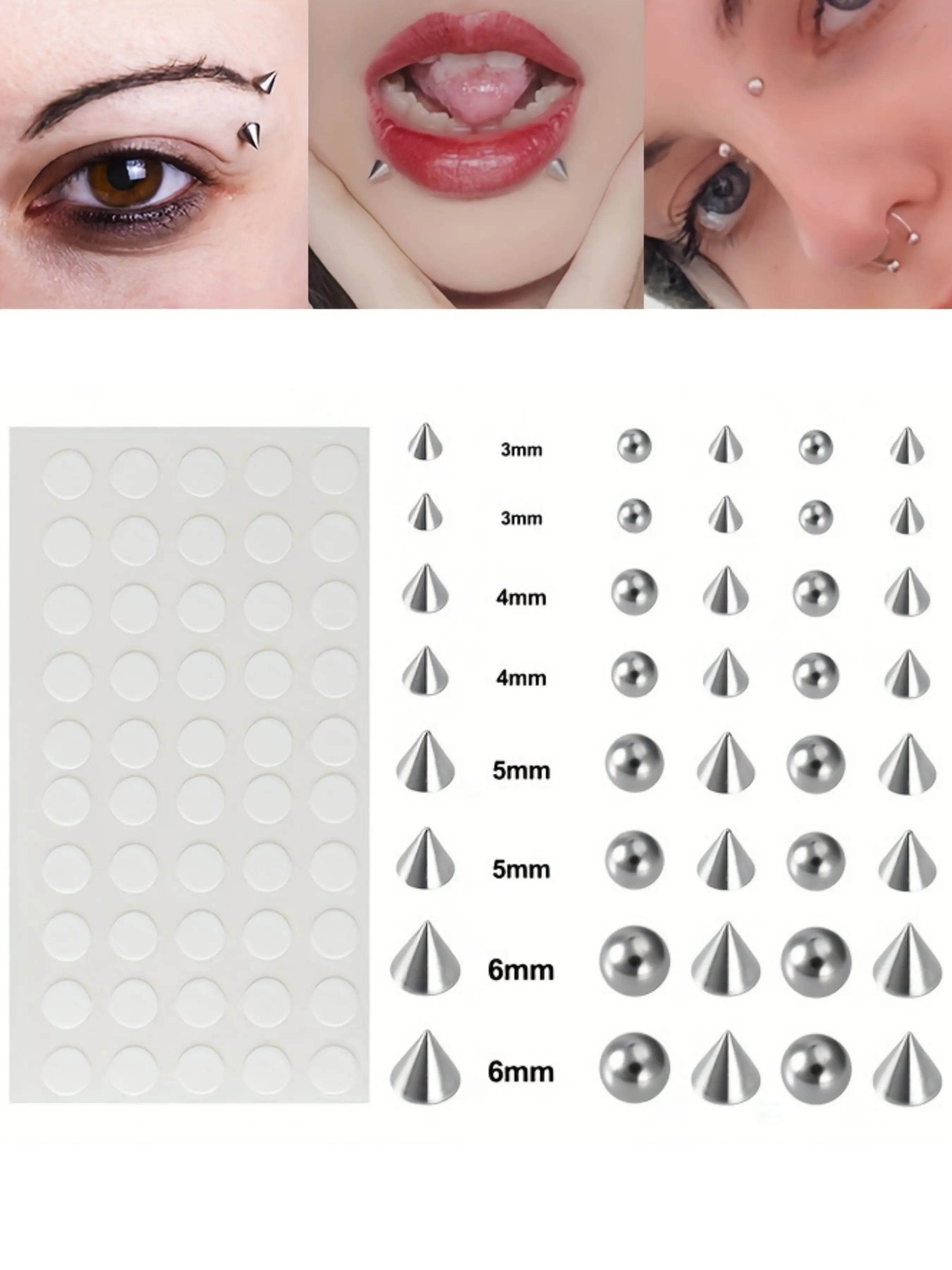 8/16pcs Fake Piercing Set, Nose Piercings Kit, Nose Ring Lip Stud, Eyebrow Face Sticker, Non-Pierced Ball Cone Earrings, Body Jewelry for Women & Men, Face Jewels