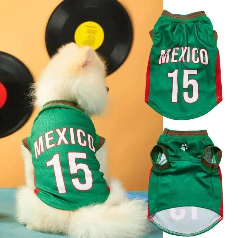 Mexico 15 Dog and Cat Jersey Shirt Red or Green Breathable Pet Soccer Vest Lightweight Sleeveless Mesh Puppy Sports Outfit for Small Medium Pets Cute Dog Cat Clothes for Walks Photos Parties Game Day Trendy Team Apparel Jersey