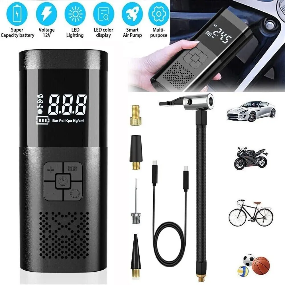 12V Portable Digital Tire Inflator, 150PSI Handheld Air Compressor with LCD Display, Auto Shut-Off & Emergency LED Flashlight, 4 Inflation Modes for Cars, Motorcycles and Bicycles