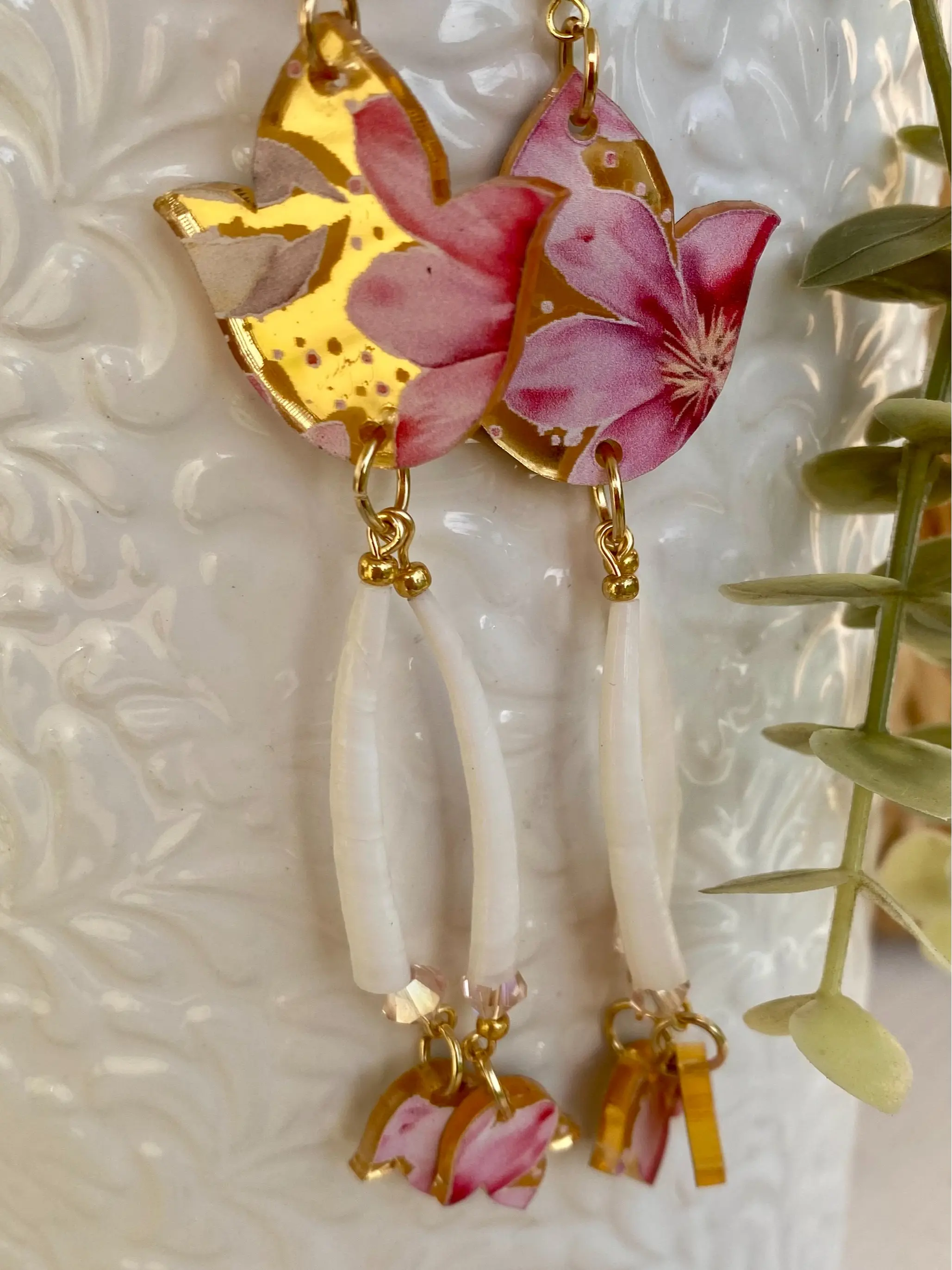 Lotus dentalium earrings