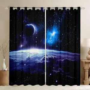 2pcs Galaxy Curtain Set, Transform Your Bedroom Into a Starry Sky, Made of 100% Polyester with Digital Print Design, Perfect for Home Decor, Window Curtain
