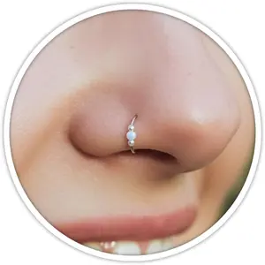 925 Sterling Silver & 14K Gold Filled Nose Ring Hoop Handmade Piercing Jewelry For Women - 24 Gauge 2mm,7mm Tiny Nose Ring with Opal - Gift Ready