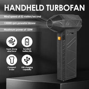 Portable Turbo Mini Jet Fan Blower - 13000 RPM High-Speed Brushless Motor with Stepless Speed Control Type-C Rechargeable for Computer/Car/Pet Cleaning | Outdoor BBQ/Dust/Weed Blower | LED Light & Ergonomic Design - Ideal Men's Gift