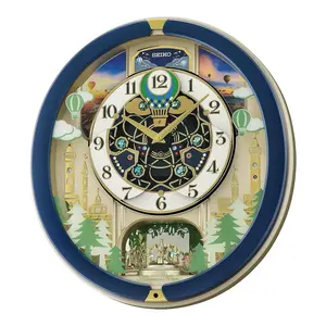 Seiko QXM398LRH “Blue Pine Fantasy” Melodies in Motion Dancing Dial Musical Wall Clock with 40 Songs