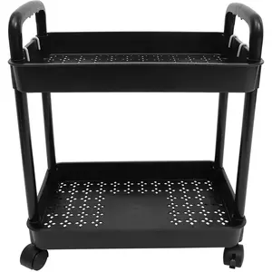 2-Tier Lightweight Rolling Storage Cart Organizer Unit with White-Black Racks, Space-Saving Home Organizer for Kitchens, Bathrooms