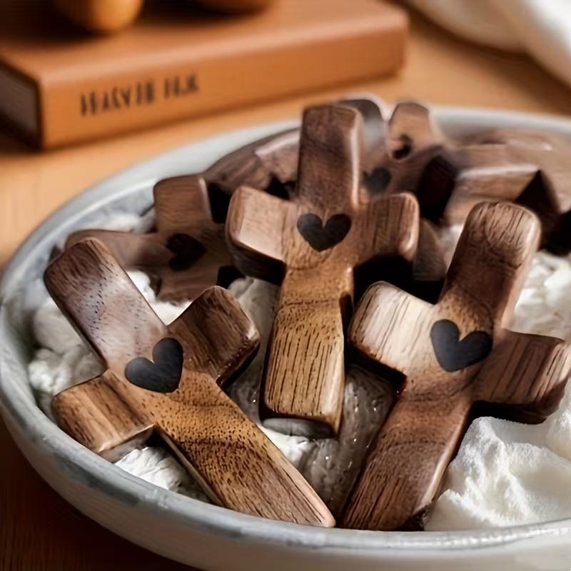 20/10/6/3PCS Pocket Wood Prayer Cross - Encouragement Gift, Fingertip Stress Relief Gifts, Ideal Christian Prayers for Handheld Use, for Personal Devotion, Family Prayer, Home Office Decor Religious Ornaments, Stress Relief Decoration Olive Set
