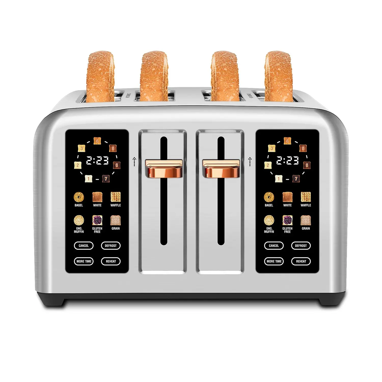 Touch Screen for Dual Control,Smart Toaster with 6 Bread Type, Toaster 4 Slice, Stainless Steel, Digital Timer, 7 Shade Setting, 1.5''Wide Slot, Removable Crumb Tray, 1800W, Silver Metallic Kitchen Appliances Breakfast Sandwich Maker Multifunction