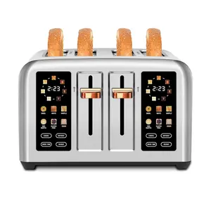 Touch Screen for Dual Control,Smart Toaster with 6 Bread Type, Toaster 4 Slice, Stainless Steel, Digital Timer, 7 Shade Setting, 1.5''Wide Slot, Removable Crumb Tray, 1800W, Silver Metallic Kitchen Appliances Breakfast Sandwich Maker Multifunction