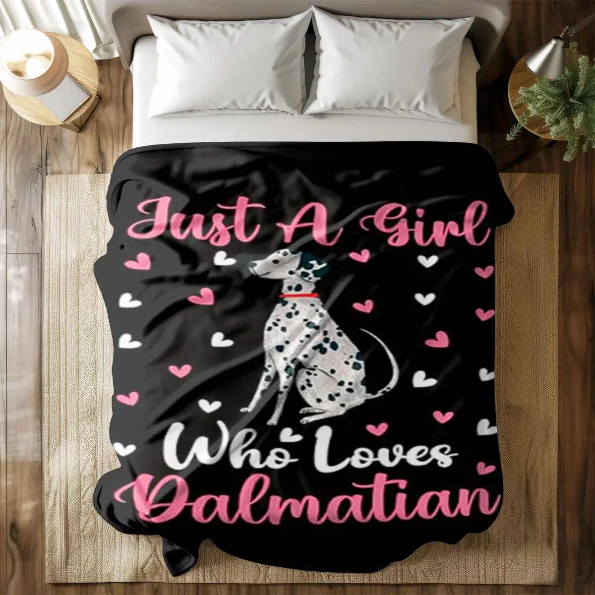Just a Girl Who Loves Dalmatian Blanket, Soft Comfortable Cartoon Dog Print, Ideal for Sofa Bed Travel Camping, All-Seasons Comfort, Slogan Print Blanket