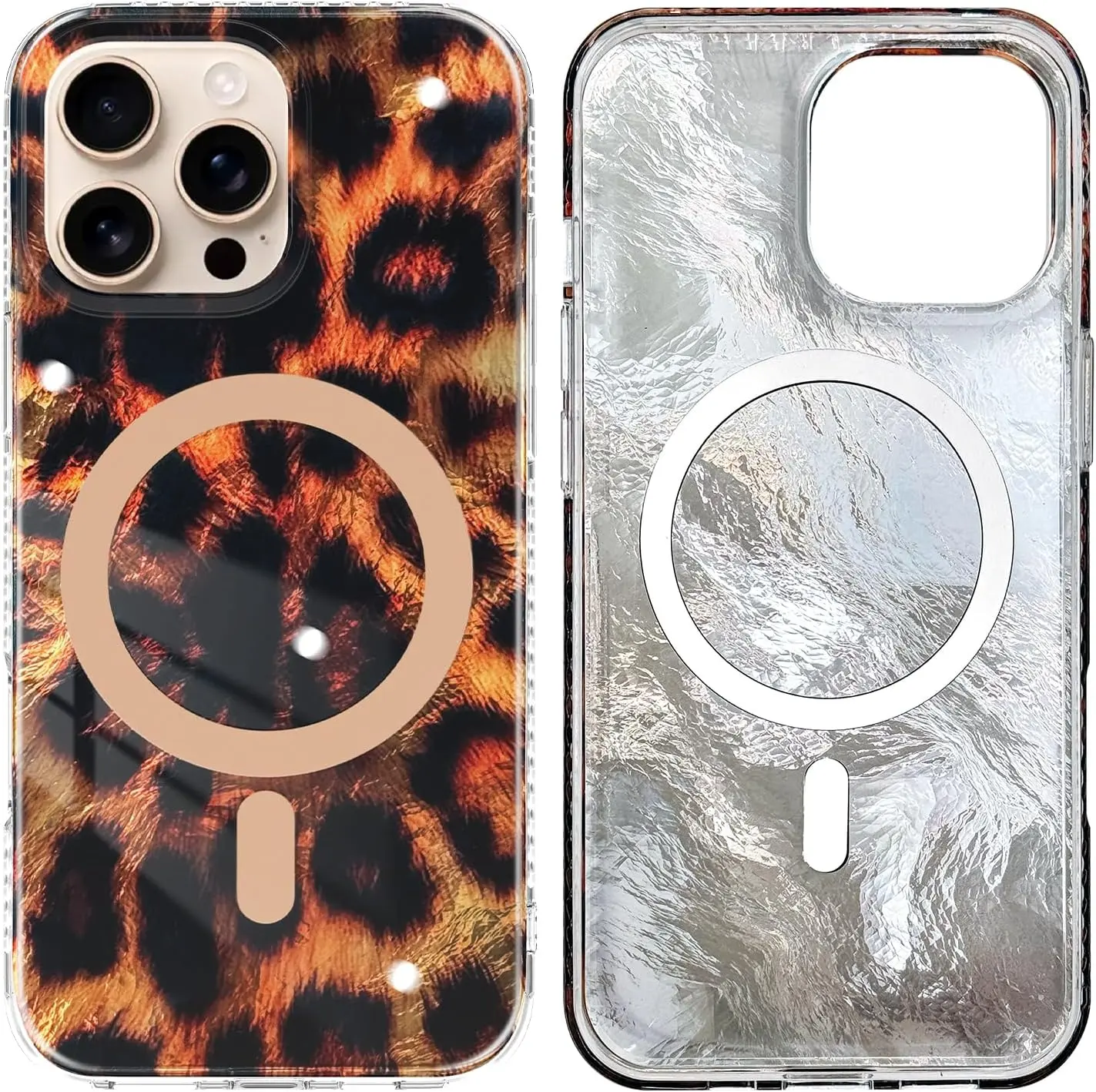 HISTORYOO For iPhone 17 Pro Max 16 15 14 Plus 13 Pro Max For MagSafe Magnetic Case Cool Cheetah Print Gold Leopard Print Pattern Aesthetic Bling Soft Case Cute Clear Sparkle Glossy Shockproof Protective Cover Shell Wireless Charge for Girls Women