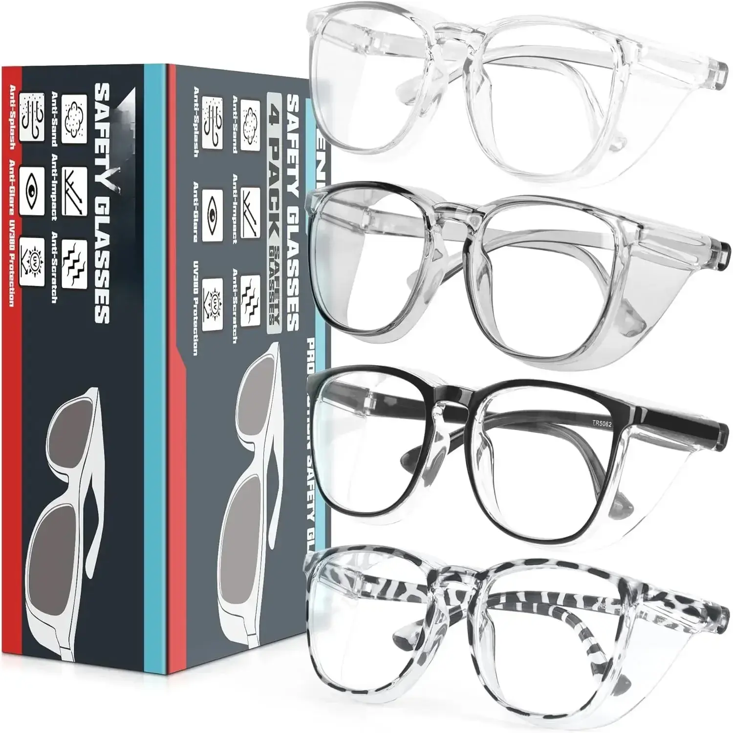 Women's 4-Pack Cute Modern Polycarbonate Safety Glasses Goggles - ANSI Z87+ Anti-Fog, Anti-Blue Light, Ultra Safe Eye Protection, Universal-Fit Protective Eyewear for Nurses