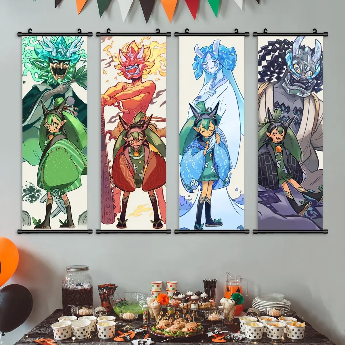Cartoon Character Pattern Hanging Decorative Painting, 4 Counts/set Cartoon Elf Poster, cute cartoon print, graphic prints, Wall Art Decor for Home Living Room Bedroom, Colorful Designs, Vibrant Print, Artistic, Aesthetic Wall Decor