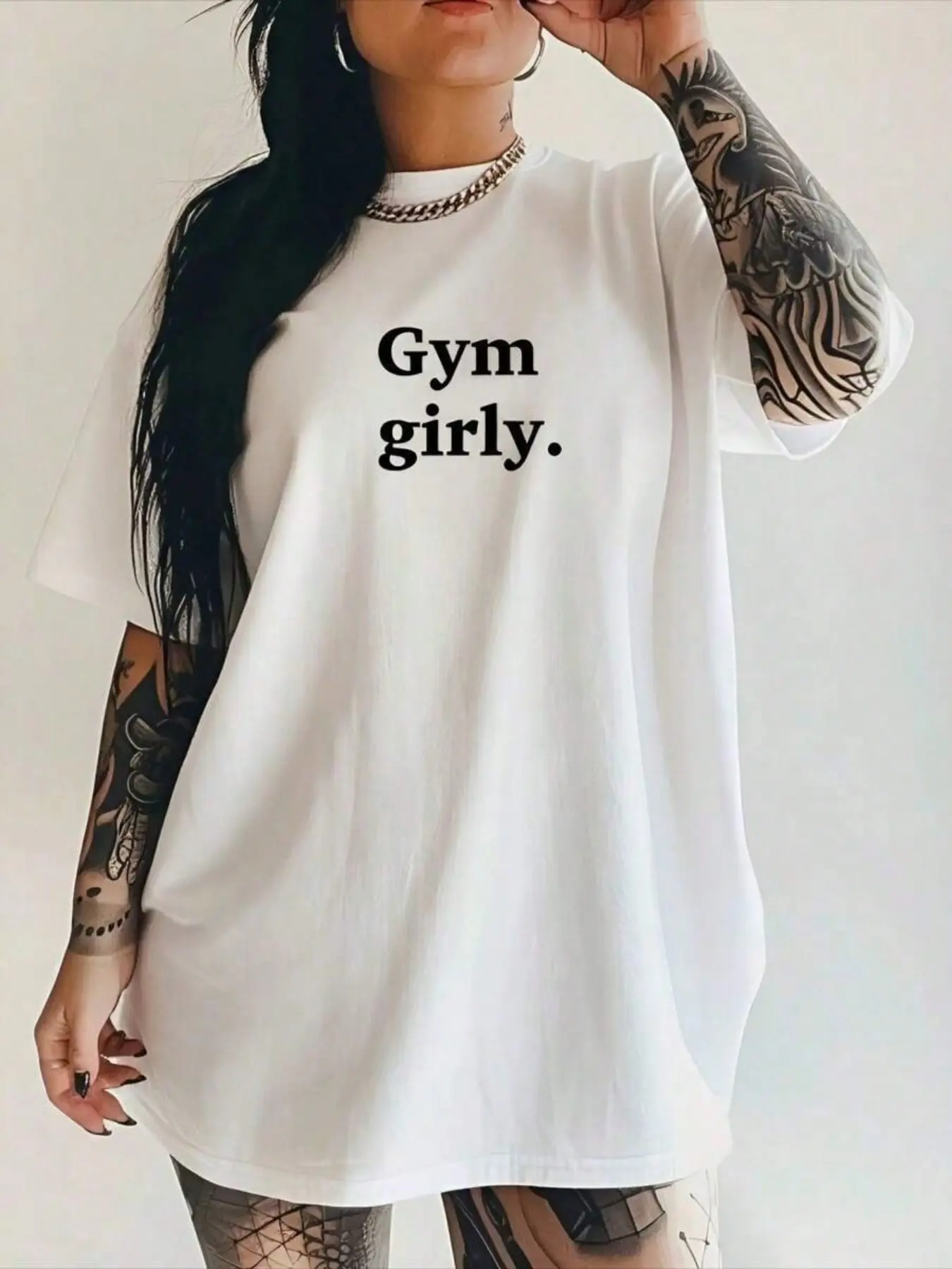 "Gym Girly" Oversized Fitness Graphic T-Shirt, Womenswear, Soft Cotton Crewneck, Round Neck Workout Tee for Gym, Lifting, Casual Streetwear, Breathable Tees, Activewear for Fitness Girls, Breathable Top for Gym Aesthetic & Fitness Lifestyle