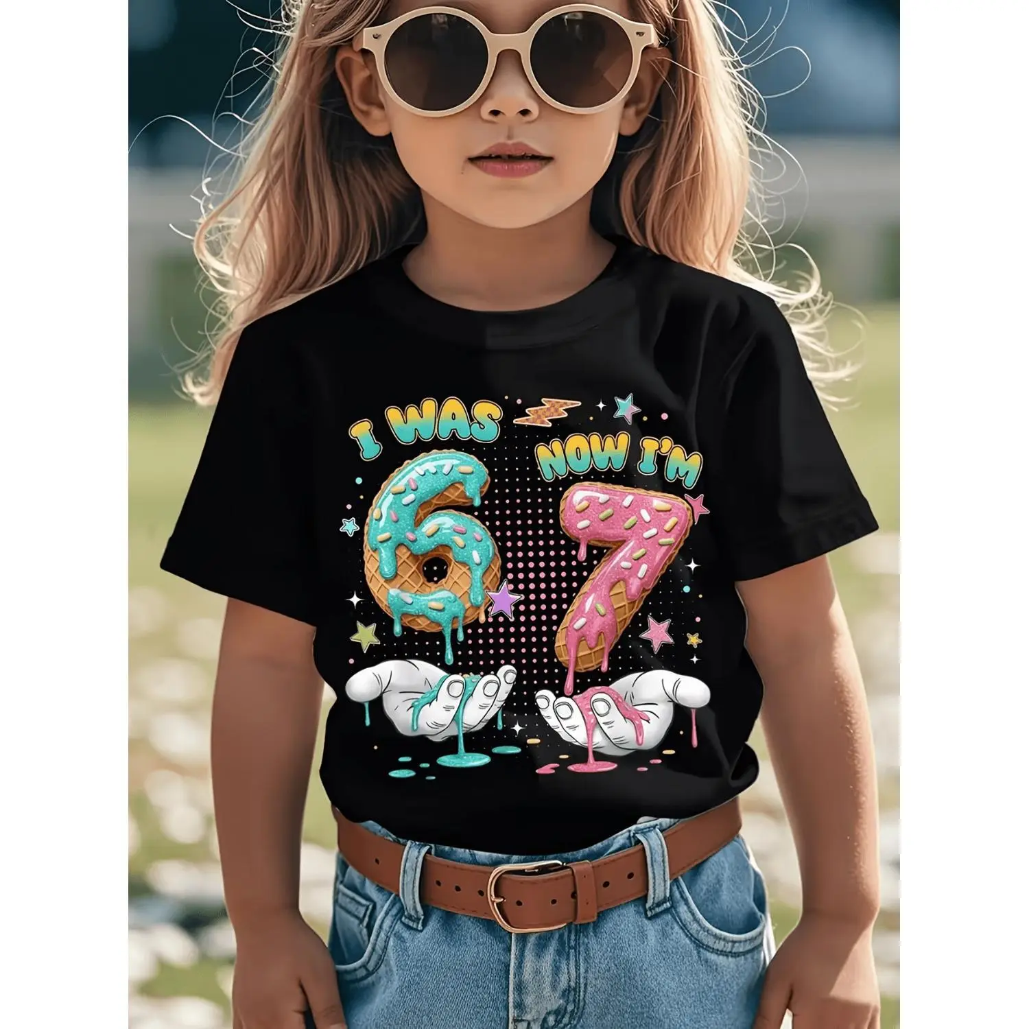 6-7 Years Age 6 Now 7 Funny Print T-Shirt - Short Sleeve Round Neck Casual Summer School Play Outfit - Durable Tee with Age Number (Machine Washable) for 6 Year Old