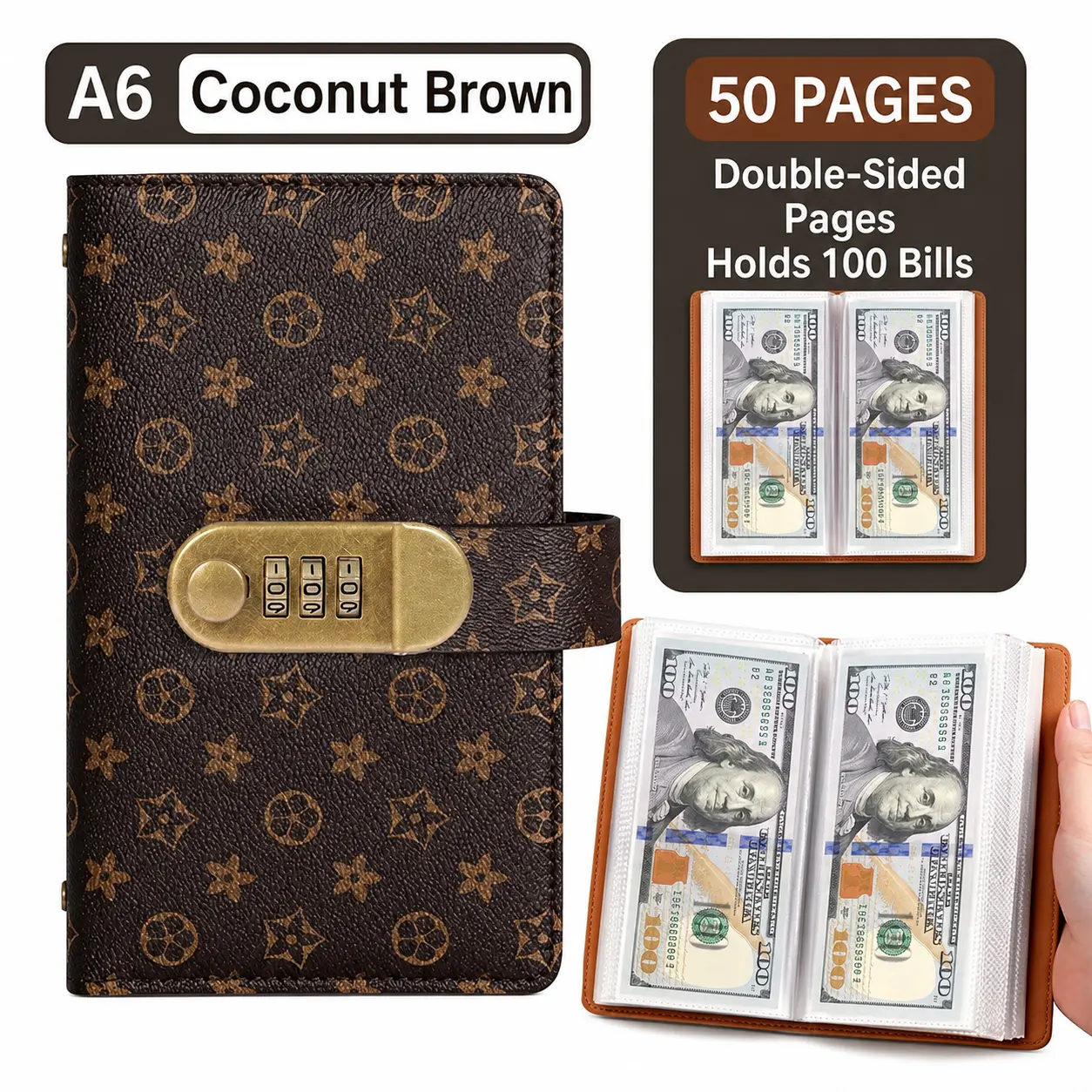 A6 savings notebook,a small financial management book with a lock, suitable for storing money and important information, 50 sheets and 100 pages of fun and easy to save binders -cash notebook Budget Planner & Monthly Bill Organizer