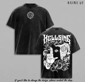 Alucard Hellsing Shirt Anime Vampire Hand Signs Graphic Tee Vintage Washed Oversized Dark Streetwear Unisex