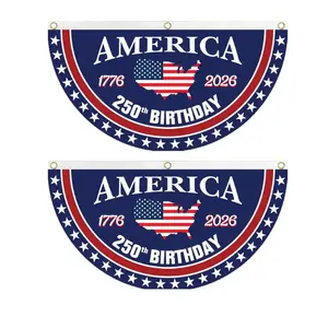 Patriotic America 250th Birthday 1776 To 2026 Banner, US  Semicircular Flag Map Bunting For American Independence Day, Decorations for Outdoor, Indoor, Yard, Garden, Porch, Lawn | GN200326.C02282.ID01