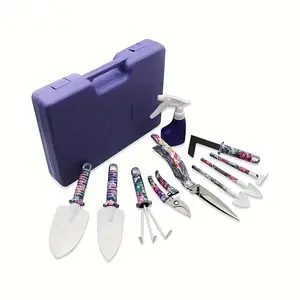 Flower Print Gardening Tool Set, Including Small Shovels & Outdoor Soil Excavation Scissors & Rake & Weed Remover & Sprayer, Women's Gardening Gift