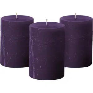 Plum Rustic Texture Pillar Candles 3x4 inch - Set of 3 - Unscented Decorative  Candles, No drip Candle, Ideal as Large Candle for  Decor, Weddings, Holidays