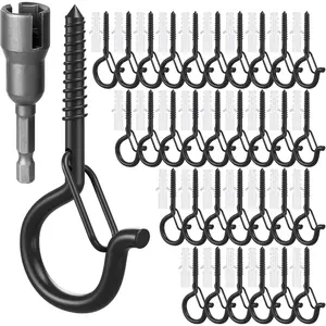 32 count Q-Hanger Hooks with Safety Buckle, Windproof Screw Hooks for  Outdoor String Lights, , Christmas Decorations, Includes Wing Nut Driver, Black
