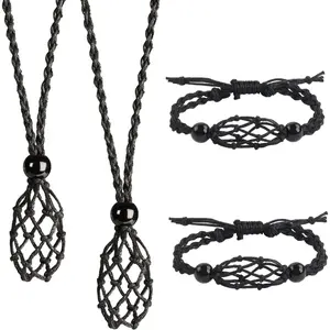 4 PCS Crystal Cage Necklace and Bracelet Cord Holder Empty Stone Holder Replacement Hand-Woven Cord with Adjustable Length（Style 6）