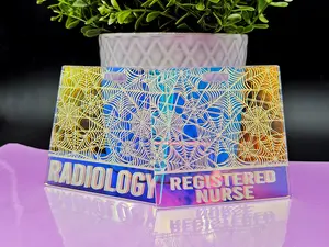 Halloween Iridescent Badge Buddy - Laser Engraved - Color Shift - 1/8 in thick acrylic - spider web design