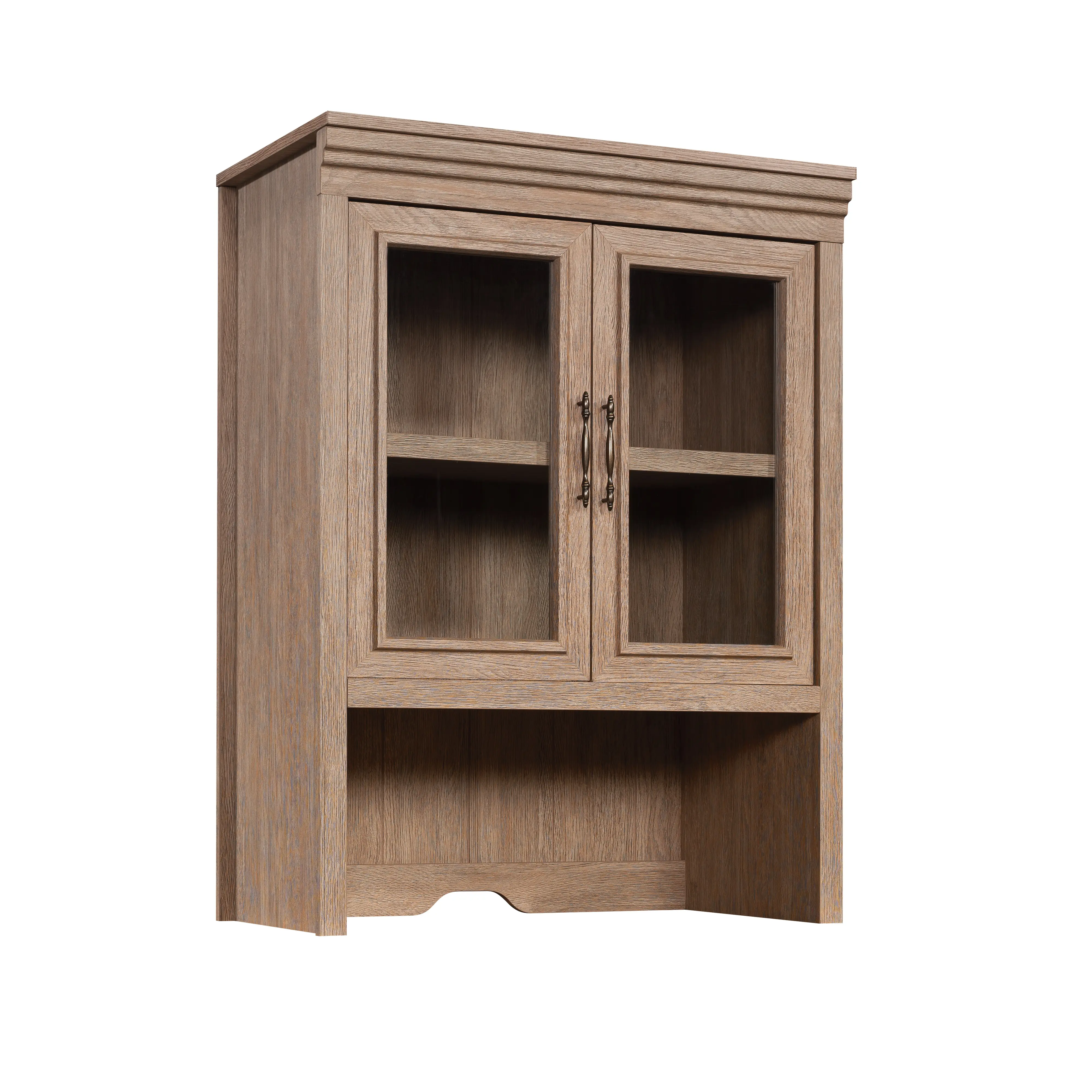 Sauder Rollingwood Library Hutch Traditional Open Bookshelf with Adjustable Shelves, Safety Tempered Glass Doors, & Cord Management System