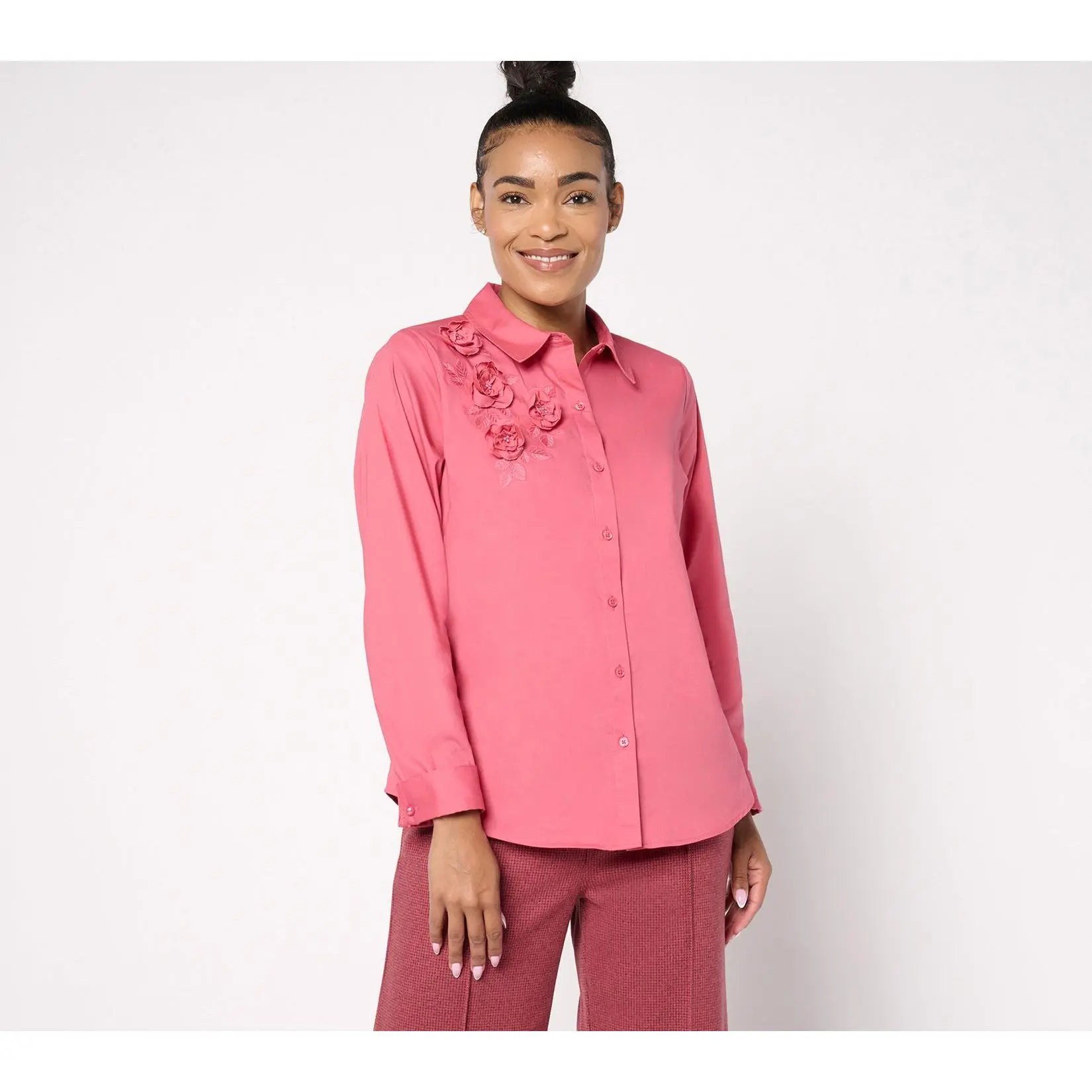 BEAUTIFUL by Lawrence Zarian Embellished Button-Front Poplin Shirt