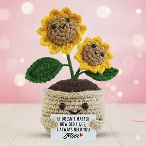 BIRTHDAY GIFT FOR MOM - Mini Handmade Positive Sunflowers Crochet with Message Card - Mother's Day Birthday Gifts for Women Mom, Emotional Support Crochet Sunflower Decor - Combo Christmas Gifts for Mom from Daughter Son