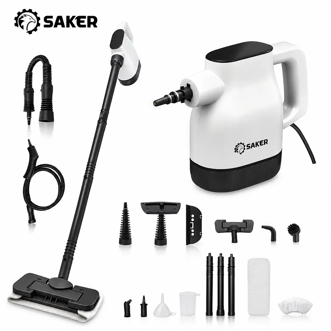Saker Ever Steam Instant-Heat Steam Cleaner | Portable Handheld Steamer with Mop Attachment, Continuous Water Refill, Rapid Heating for Home, Car & Deep Cleaning