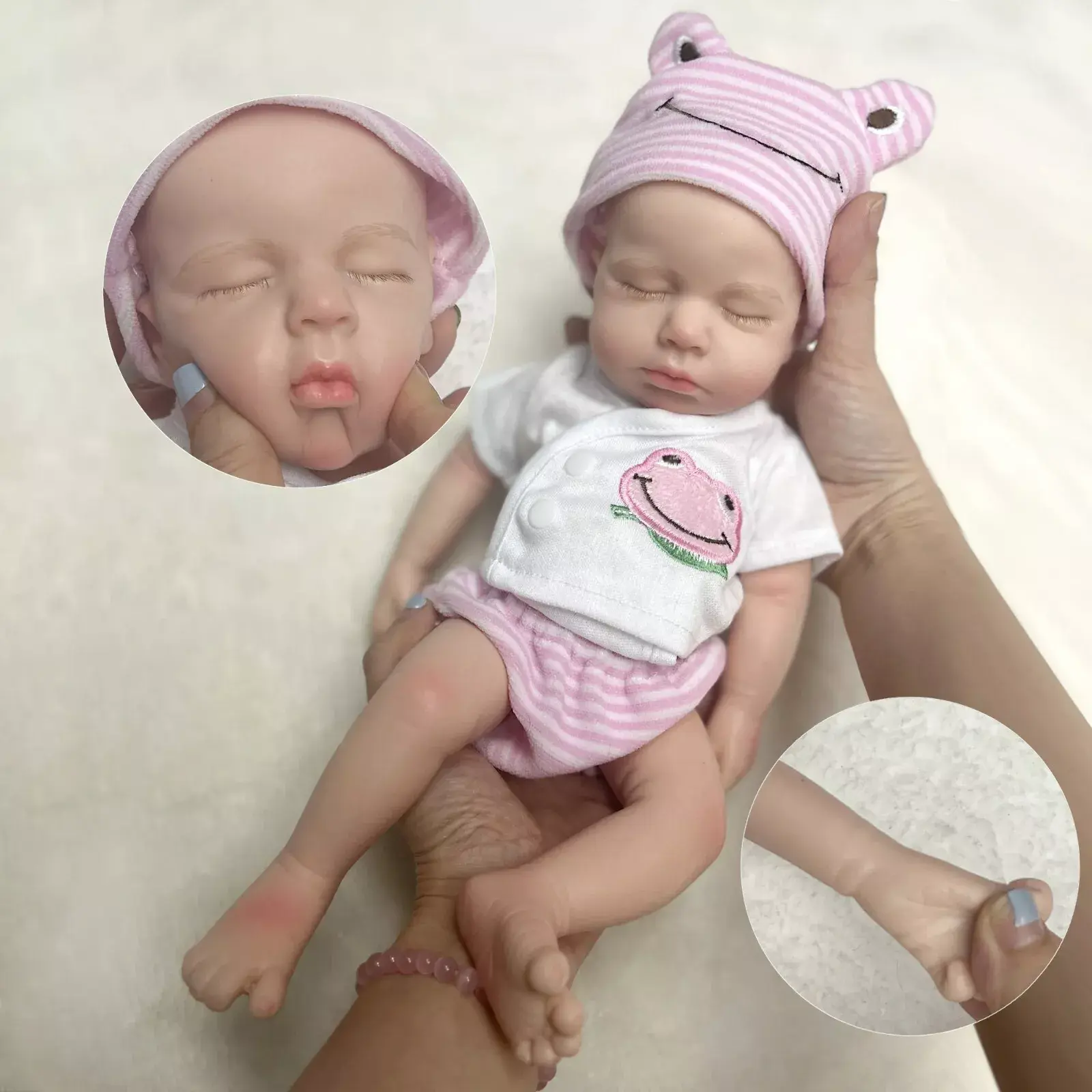 Lifelike Full Silicone Realistic Newborn Baby Doll, 13 In-33cm Soft-Touch Doll with Cute Clothes & Vivid Facial Expressions, Ideal Gift for Collection & Birthdays