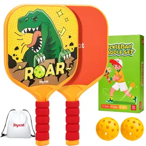 JoyCat Unisex 2-Pack Kids Pickleball Paddles Set - Lightweight Plastic, Animal Prints, Ergo-Grip Small Handle, 2 Pickleballs, 1 Drawstring Bag, Indoor-Outdoor Sports Toys for Ages 4+ Beginners, Two-Pack summervibes, summerwins,summerwins