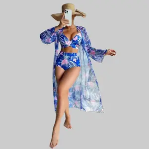 Women'S Bikini Swimwear Three-Piece Set with a Sexy Cross-Print Design, Perfect for Vacations, New Style for 2026