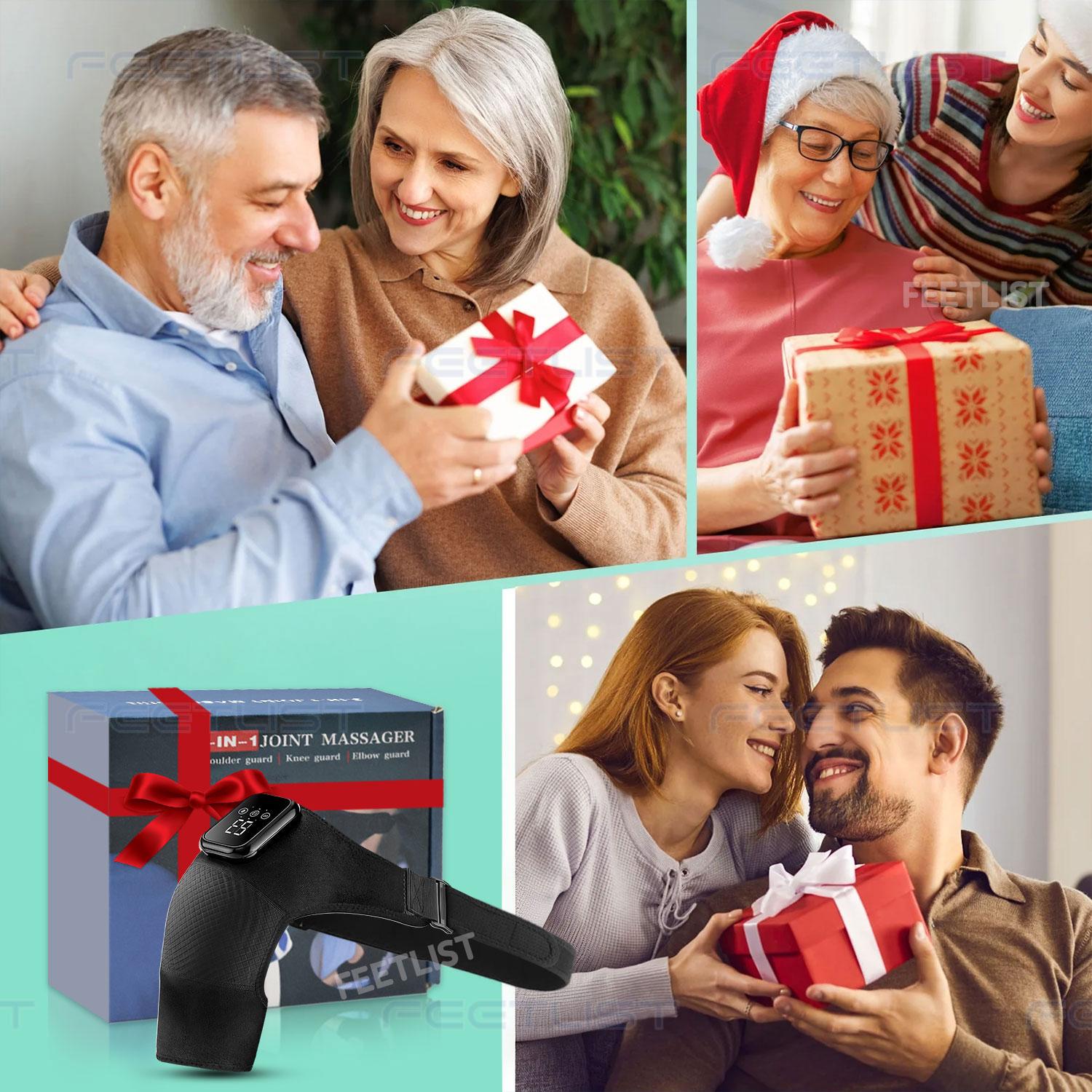 FEETLIST Portable Heated Shoulder Pad for Work Travel & Home Rechargeable with 3 Heat Levels & 3 Vibration Modes Adjustable Fit Multi-Use on Shoulders Elbows Knees Ideal Holiday Gift for Old Man Fitness Lovers & Office Workers