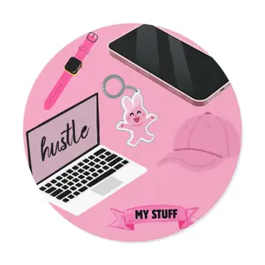 Hustle Motivating Round Vinyl Stickers Pink Eco-Friendly Planner Decor Laptop Decals Gift for Students with UV Protection & Eco-Solvent Ink