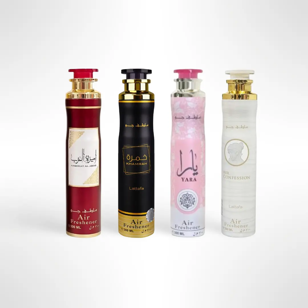 Lattafa Air Freshener Bundle – Ameerat Al Arab + Khamrah + Yara + Her Confession – Long-Lasting Home Fragrance Set