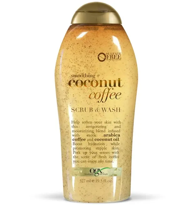 Smoothing + Coconut Coffee Exfoliating Body Scrub with Arabica Coffee & Coconut Oil, Moisturizing Body Wash for Dry Skin, Paraben-Free with Sulfate-Free Surfactants, 19.5 Fl Oz