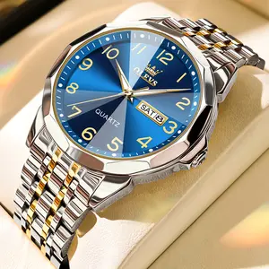 OLEVS Watch for Men Large-Number Business Dress Diamond Analog Quartz Date Luxury Classic Stainless Steel Waterproof Luminous Two Tone Wrist Watch