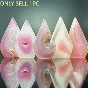 1pc Pink Agate Water Drop Decorative Piece, Unique Natural Crystal Choice for Collectors and Beginners, Home Decoration, Feng Shui Ornament