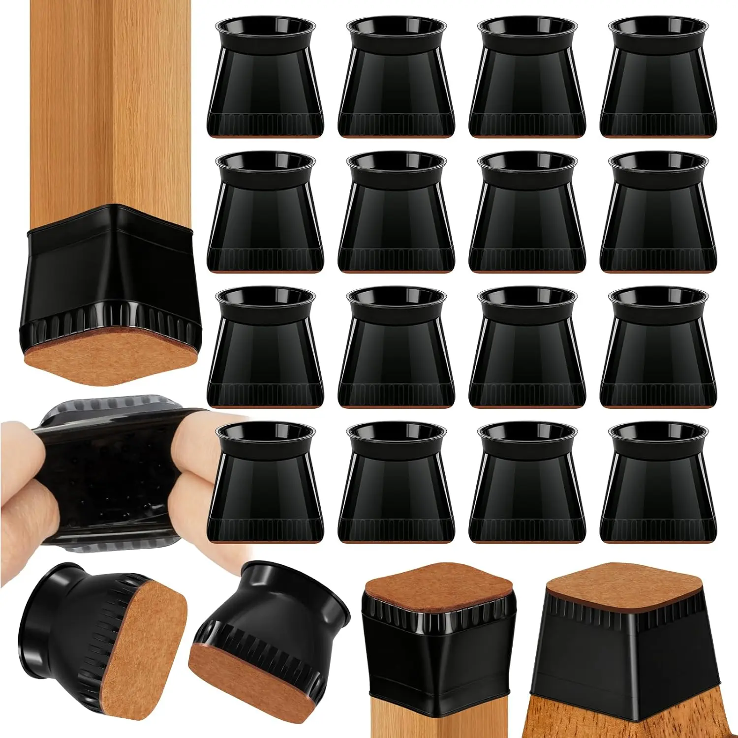 24 Pcs Square Silicone Chair Leg Floor Protectors Reusable Chair Leg Covers Durable Antislip Felt Pad Chair Leg floor protector
