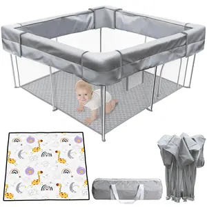 Desque Foldable Baby Playpen 47x47 Inch with Mat and Carry Bag Portable Play Pen for Babies & Toddlers Indoor Outdoor Durable Oxford Fabric 8 Anti-Slip Pads
