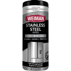 Weiman Stainless Steel Cleaning Cloth Wipes, 30-Count Unscented Household Pack, Anti-Fingerprint Cleaner Removes Grease, Water Spots, Streaks & Residue, Safe for Appliances, Chrome, Sinks & Grill Exteriors