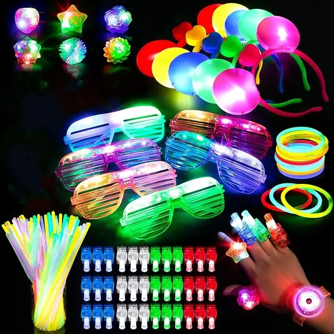 78-pcs holiday party set LED flashing glasses, glowing finger lights, ring lights and hair accessories ~