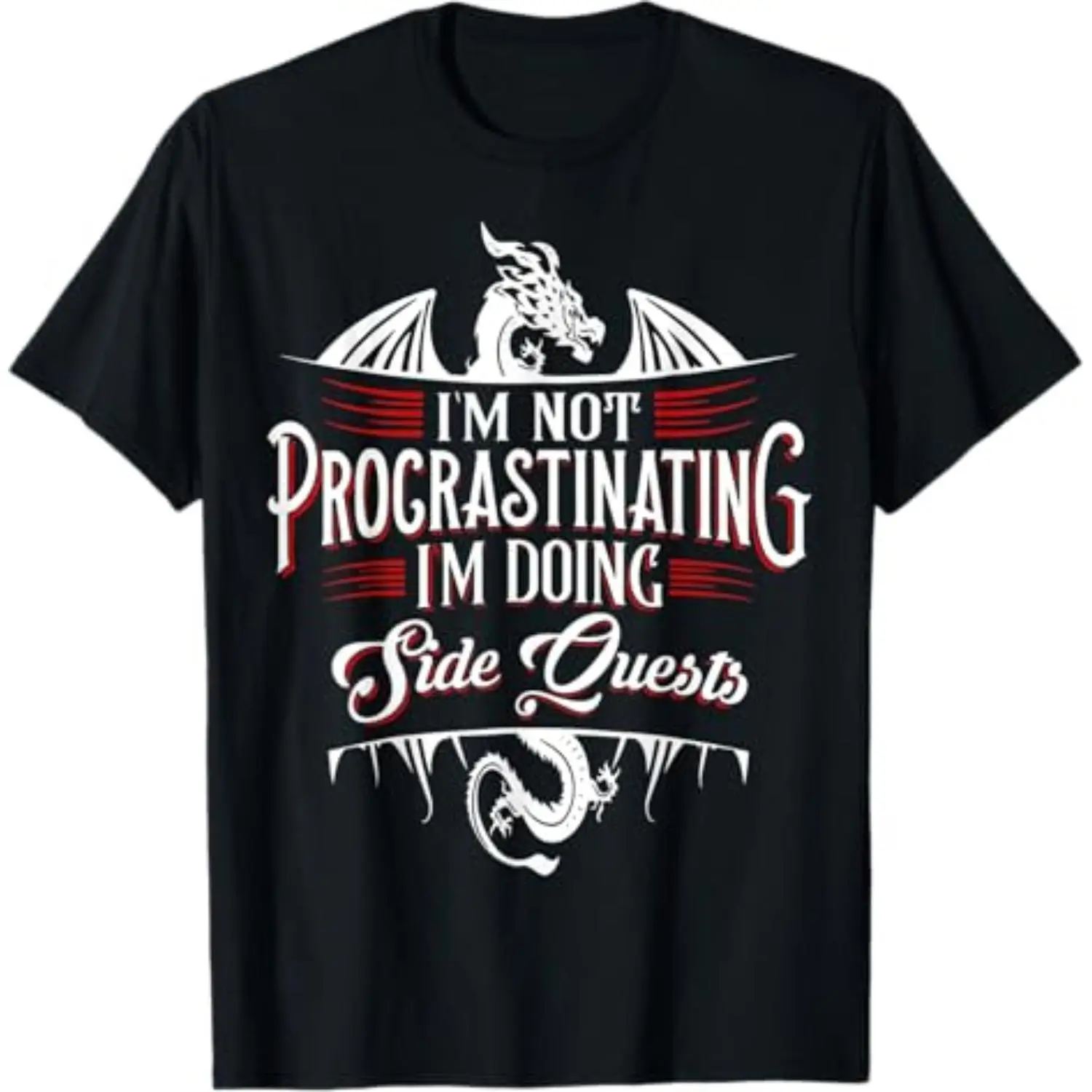 100% Cotton Not Procrastinating Side Quests Funny RPG Gamer Dragons T-Shirt