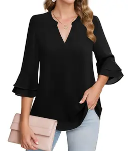 ZEAGOO Womens Tops Dressy Casual 3/4 Tiered Bell Sleeve Blouses Double Layered Chiffon Work Tunic Shirts summerwins