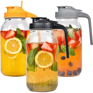 3 Pack 64oz Glass Mason Jar Pitcher with Airtight Lid and Handle – Wide Mouth, Leak-Proof, Ideal for Sun Tea, Cold Brew, Lemonade, Iced Coffee, Milk, and Water