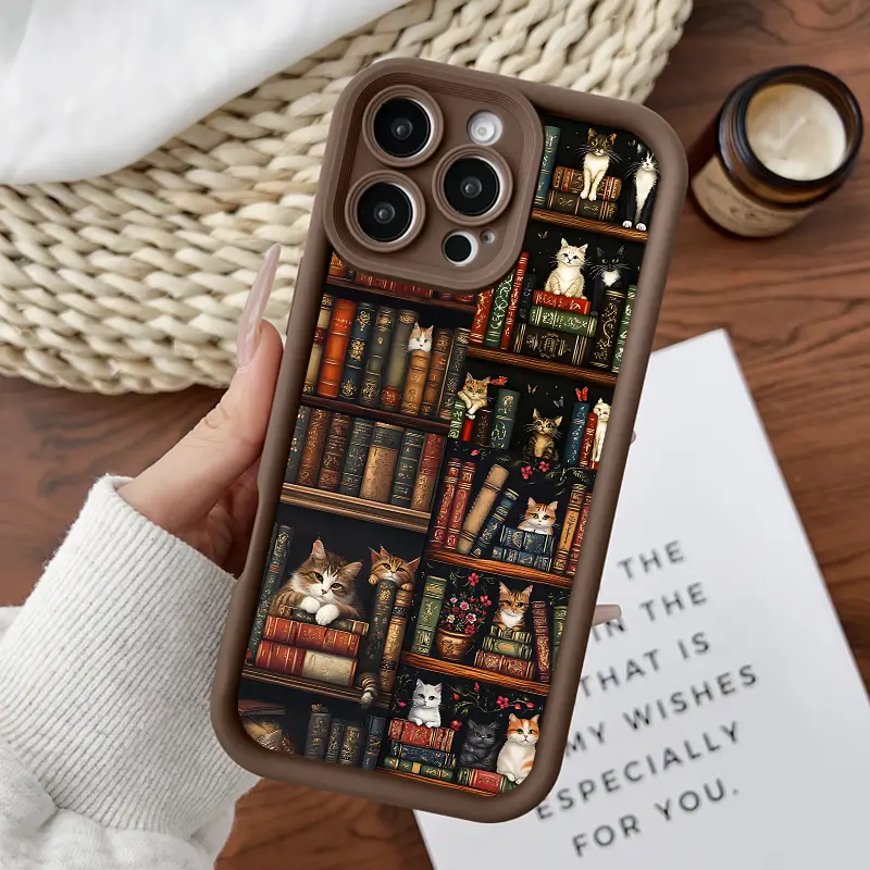 Designed for iPhone11/12/13/14/15/16/17/promax/x/xs/xr/xsmax CaseCats on Book Shelves Soft Durable TPU Protective Cover CASE, Accessories, Smartphone, Cellphone